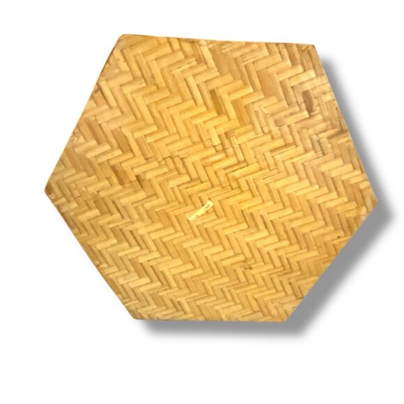 Vtg Chinese Bamboo Straw Rattan Hand Made Trinket Boxes Hexagonal Pair Nesting - Picture 12 of 16